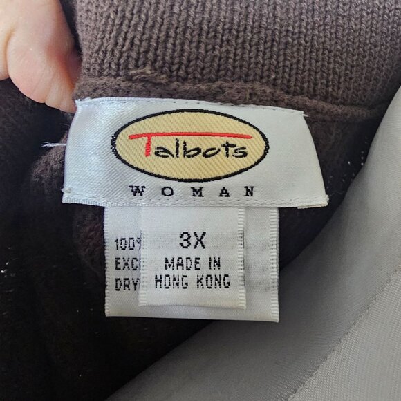 VTG Talbots Cotton Brown Waffle Knit Cardigan Jacket 3X Hidden Snap Distressed - Picture 6 of 9